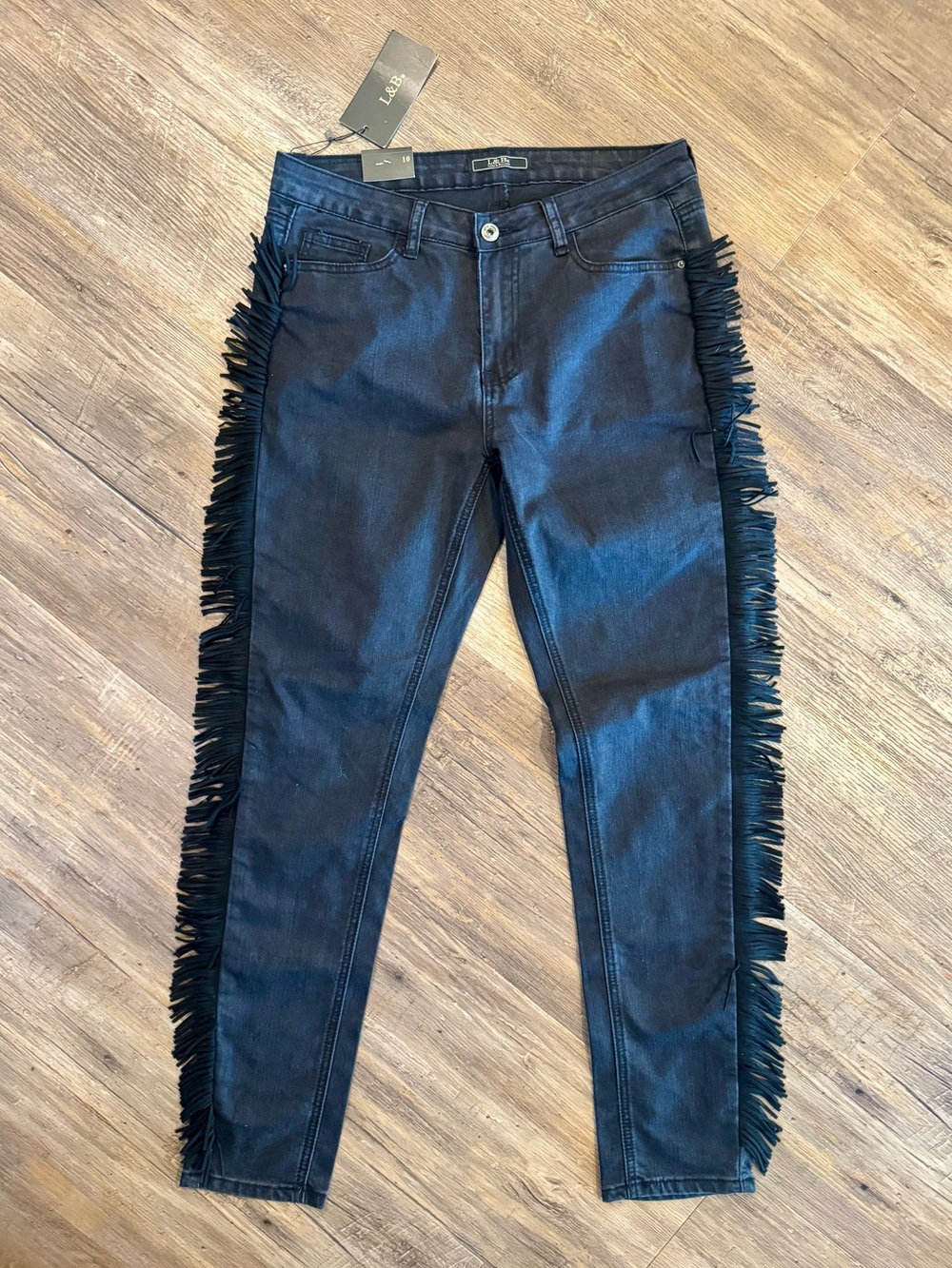NWT Lucky & Blessed Chap Style Fringe Black Skinny Jeans Western Sz 10